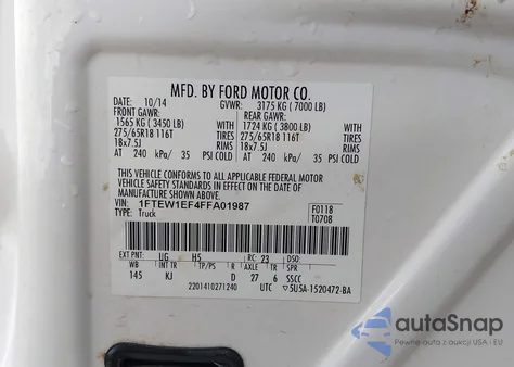 2015 Ford F-150 King Ranch from USA, damaged, VIN 1FTEW1EF4FFA01987